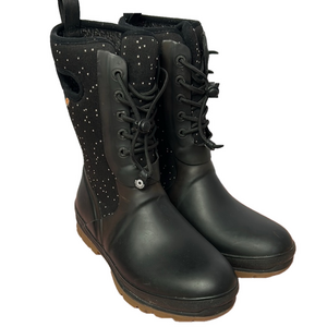 Bogs Crandall Lace Black Winter Boots with Rugged Design and Lace-Up Front